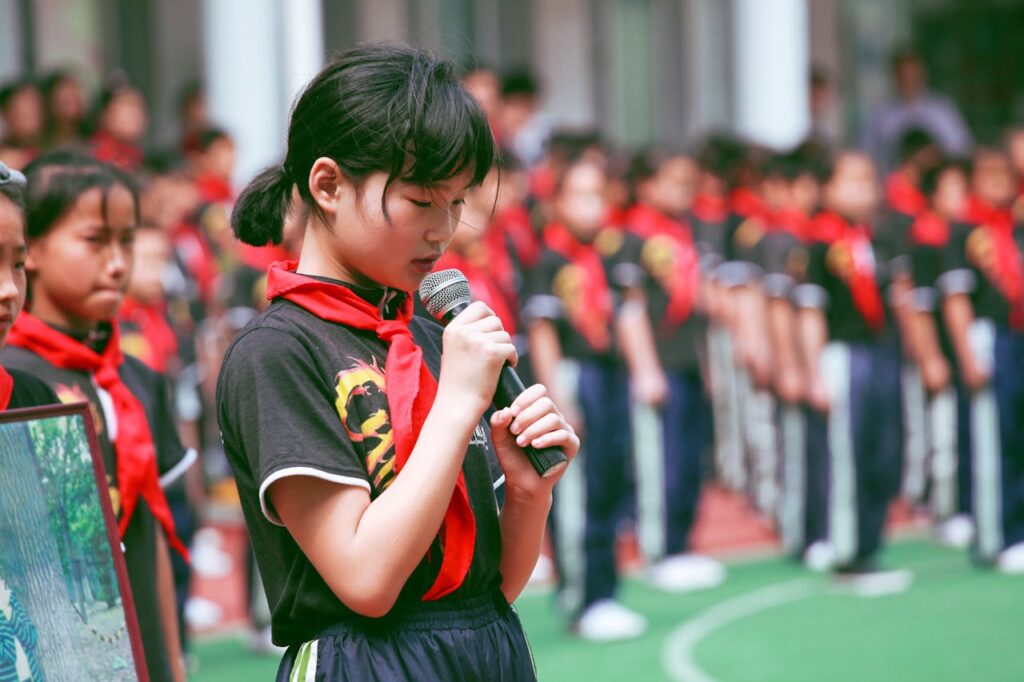 School children teaching